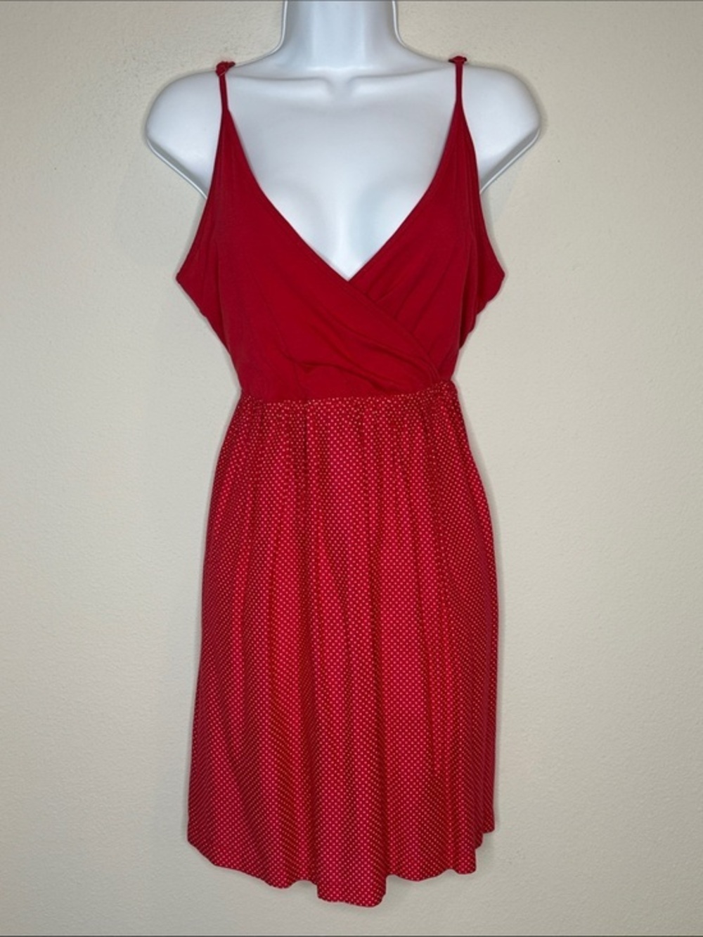 Roxy Red Polka-Dot Midi Dress with Spaghetti Straps